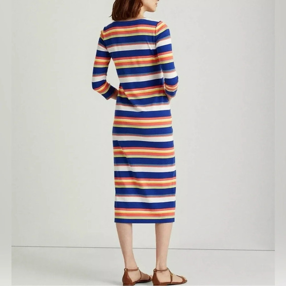 BRAND NEW Lauren Ralph Lauren's slim-fitting  midi dress size XL blue coral NWT - Picture 3 of 15